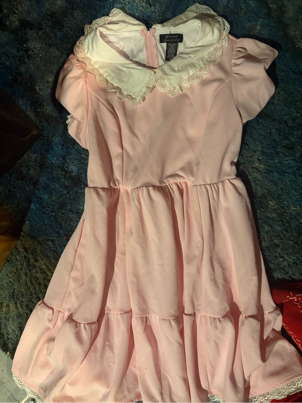 Sweet society Girls' Pink Lace-Collar Tiered Dress